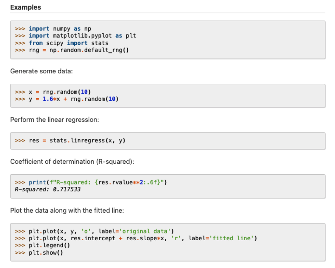 image, alt = "A screenshot of the scipy.stats.linregress documentation."