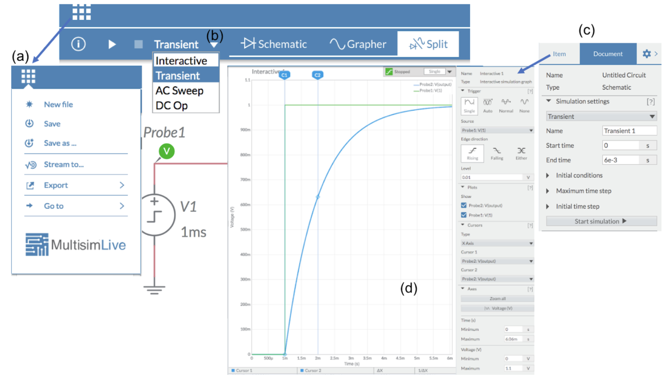 image, alt = "A screenshot of MultiSim showing its different functionalities."